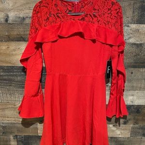 Lulus Medium Red Dress NWT Womens Long Sleeve Ruffle
